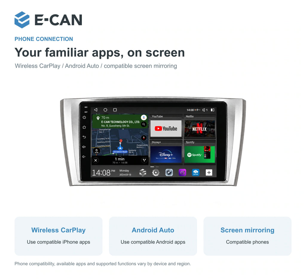 E-CAN Toyota avensis 9-inch · 2012–2014 matched fascia feature
