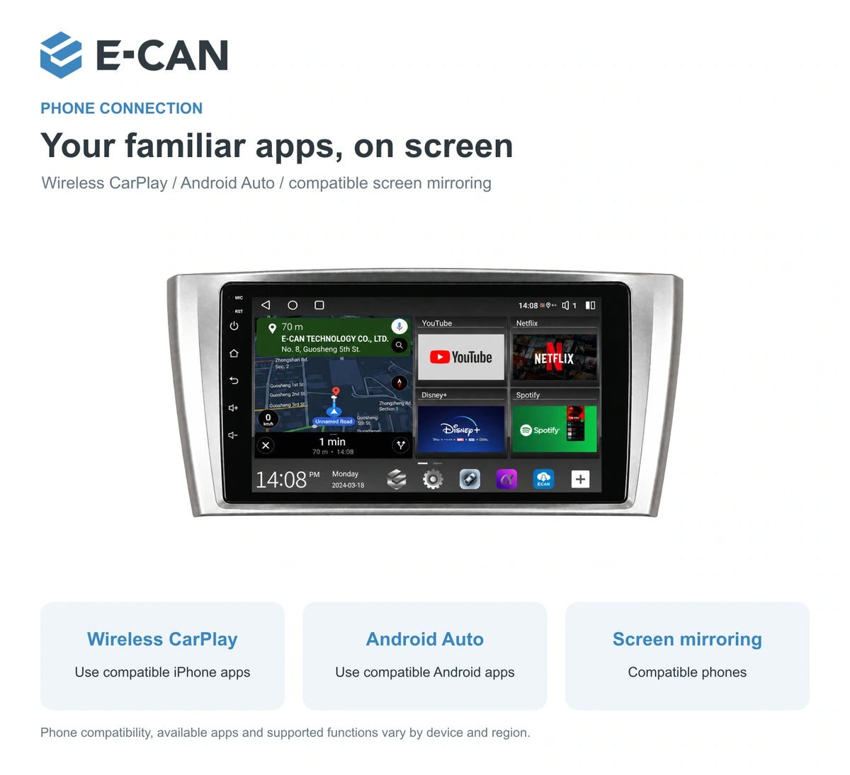 E-CAN Toyota avensis 9-inch · 2012–2014 matched fascia feature