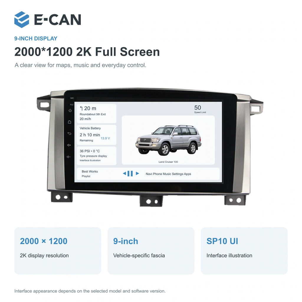 E-CAN Toyota land-cruiser 9-inch · Manual A/C · flat-top feature