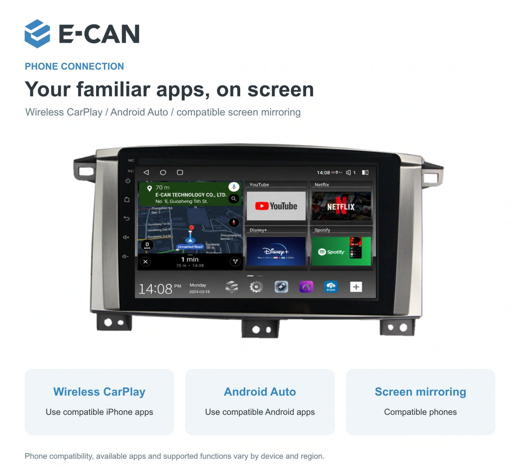 E-CAN Toyota land-cruiser 9-inch · Manual A/C · flat-top feature