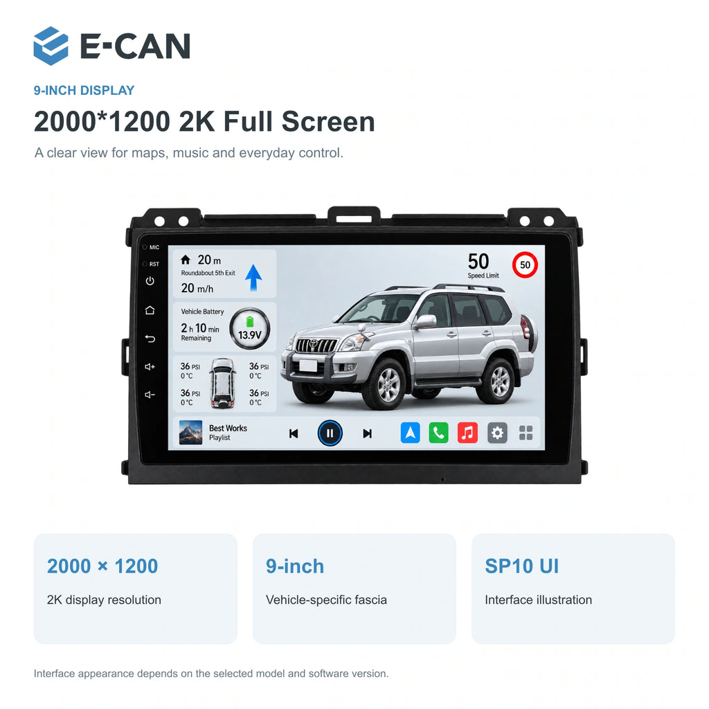 E-CAN Toyota land-cruiser-prado 9-inch · 2004–2009 matched fascia feature