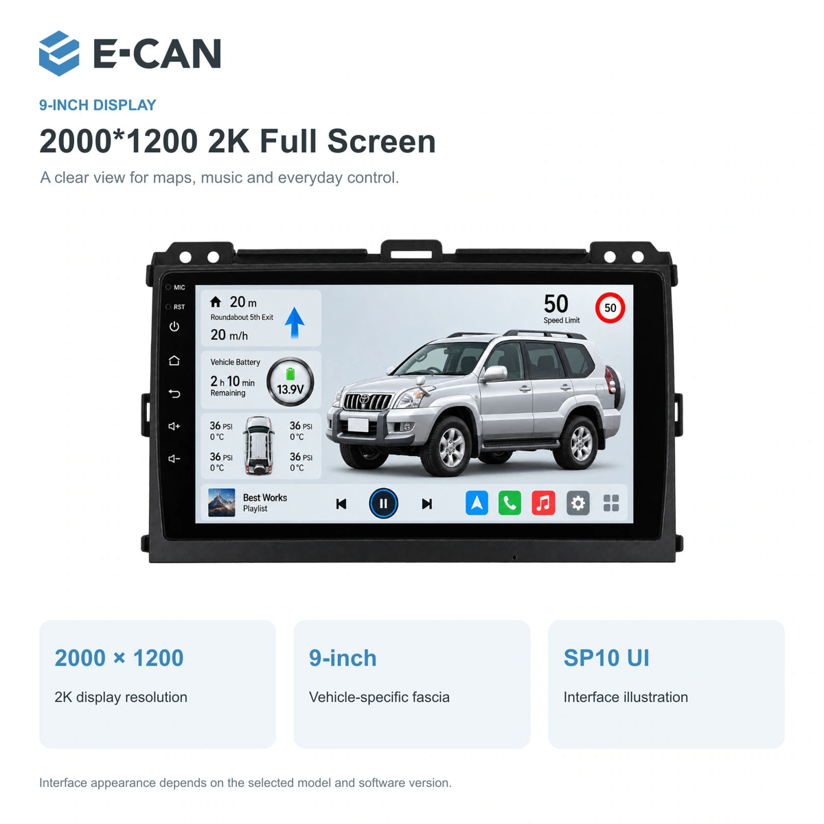 E-CAN Toyota land-cruiser-prado 9-inch · 2004–2009 matched fascia feature