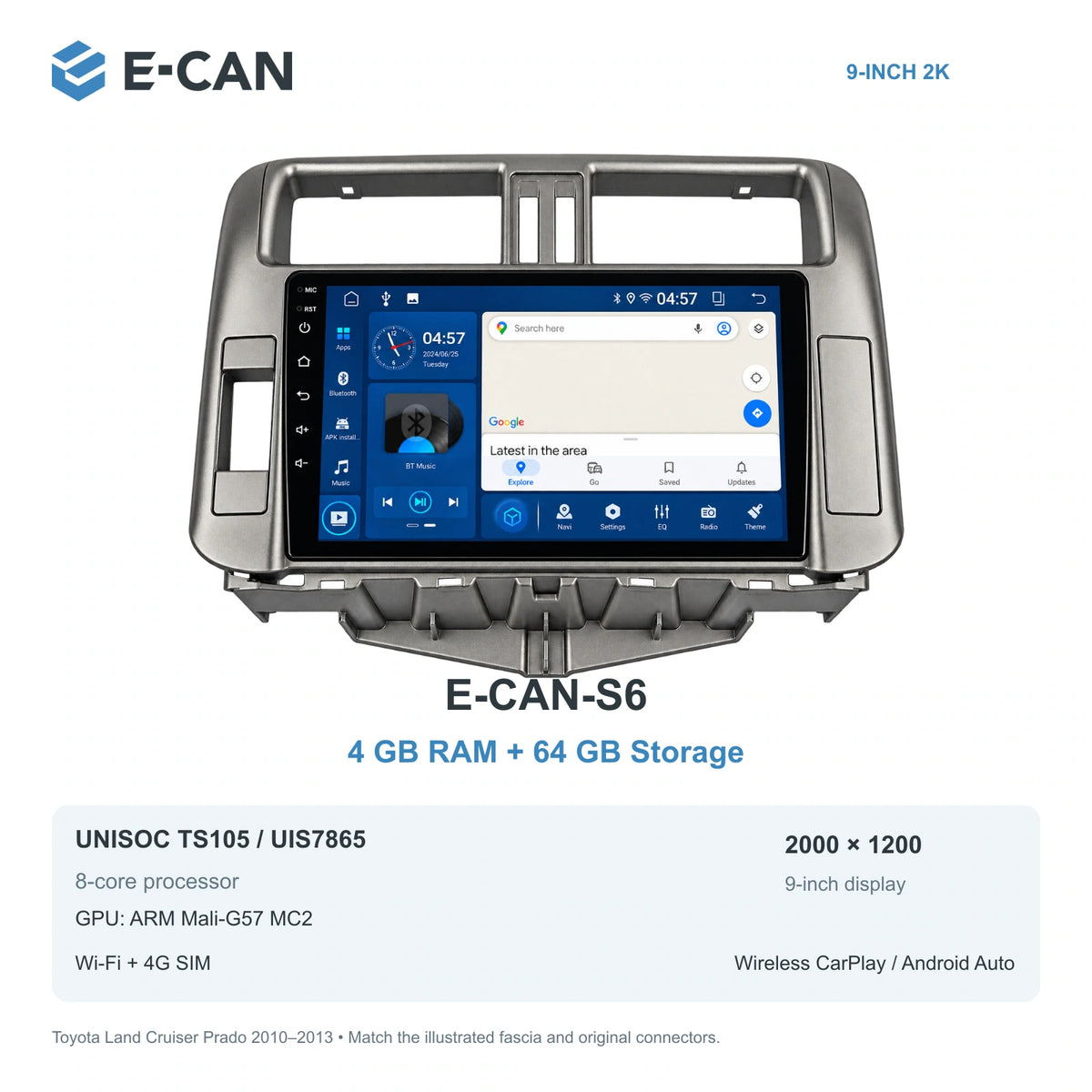 E-CAN Toyota land-cruiser-prado 9-inch LHD · 2010–2013 E-CAN-S6 4GB + 64GB