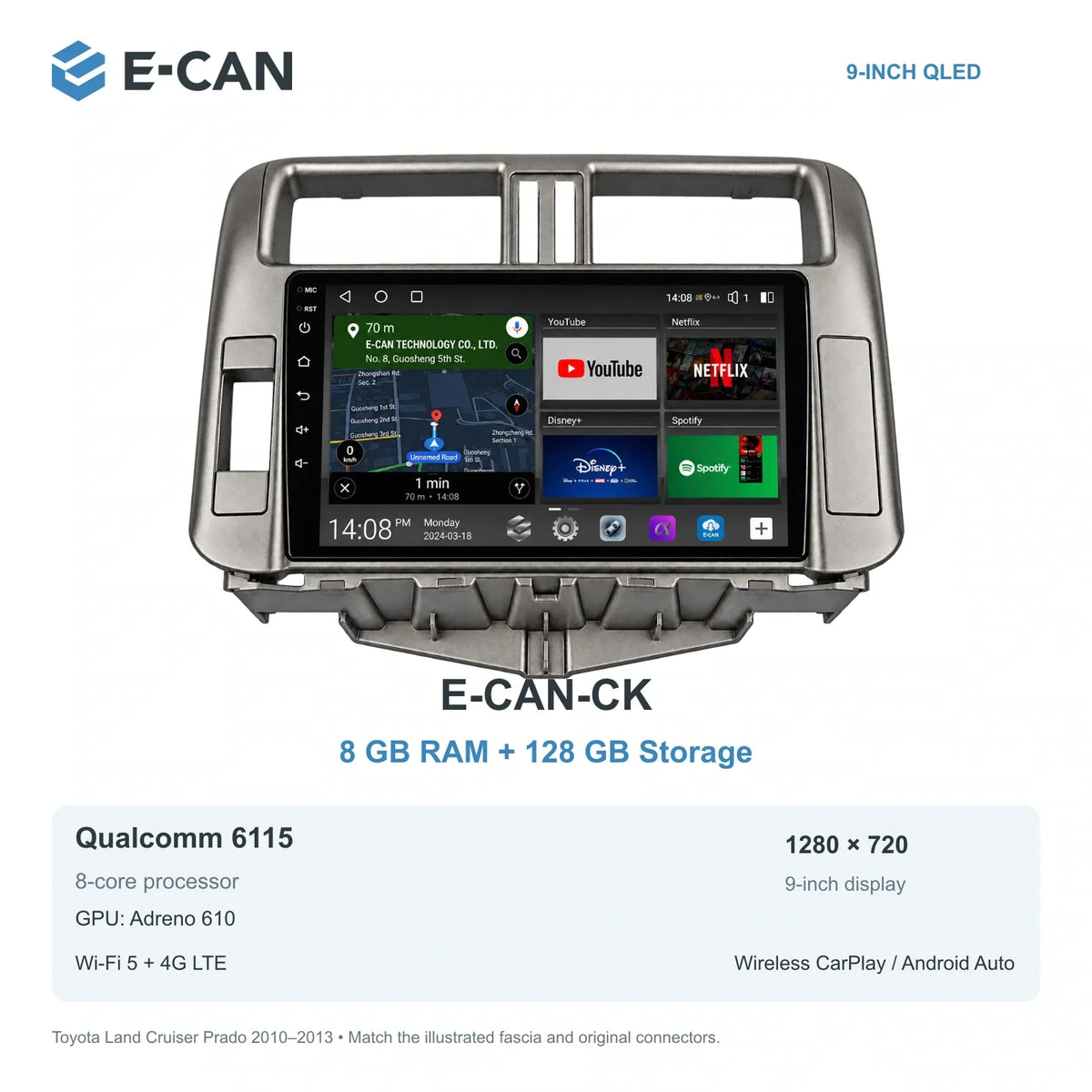 E-CAN Toyota land-cruiser-prado 9-inch LHD · 2010–2013 E-CAN-CK 8GB + 128GB