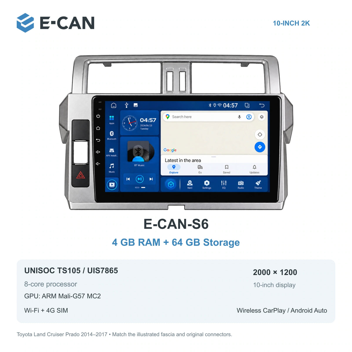 E-CAN Toyota land-cruiser-prado 10-inch first facelift · 2014–2017 E-CAN-S6 4GB + 64GB