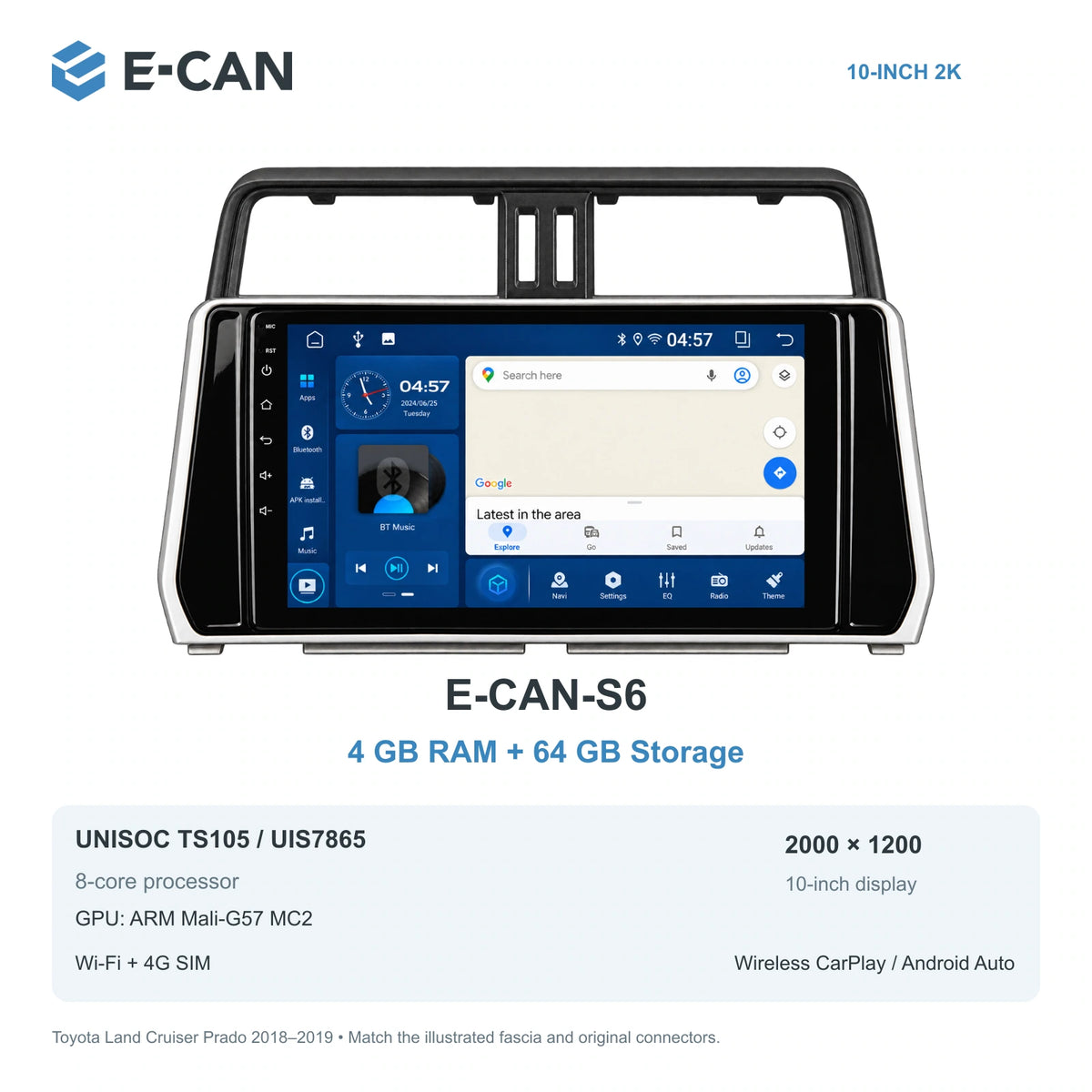 E-CAN Toyota land-cruiser-prado 10-inch second facelift · 2018–2019 E-CAN-S6 4GB + 64GB