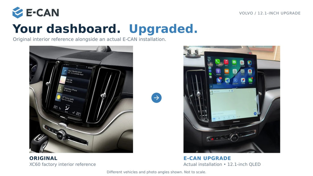 Volvo dashboard before and after the 12.1-inch upgrade