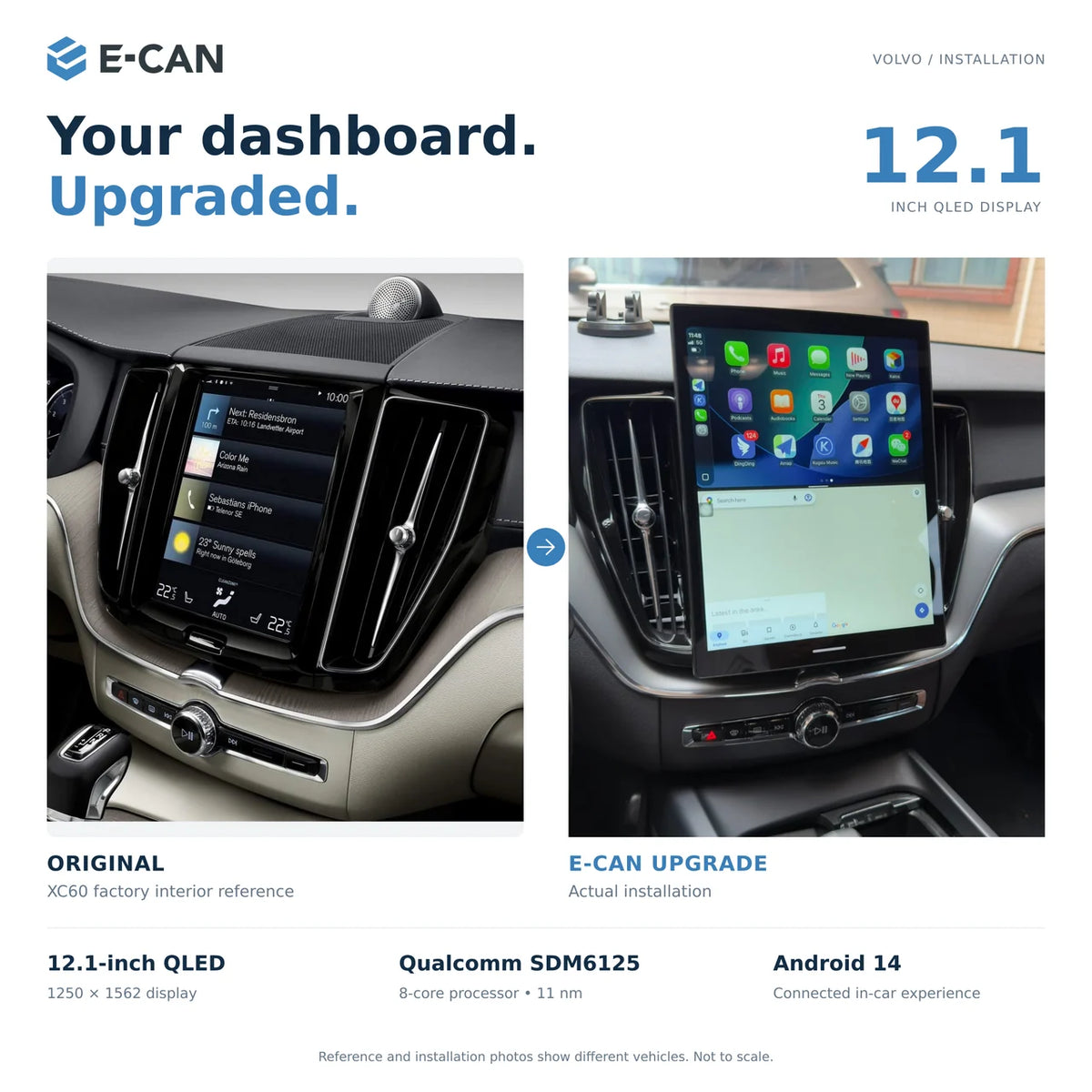 Volvo original screen and E-CAN upgrade comparison